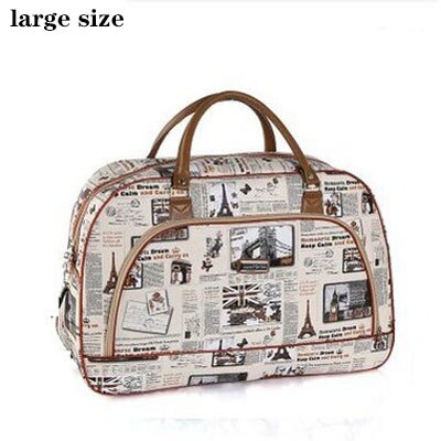 Women Travel Bags PU Leather Large Capacity Waterproof Print Luggage Duffle Bag Men Casual Travelling Weekend Bags: Retro tower L