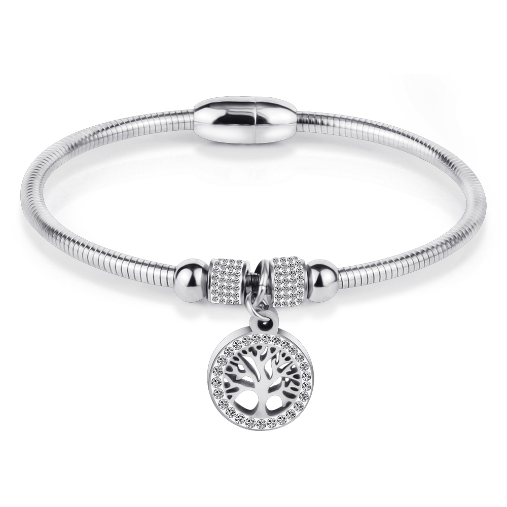 Hollow Tree Flower Bracelets For Women Stainless Steel Crystal Charm Bracelets Magnet Bangles Jewelry