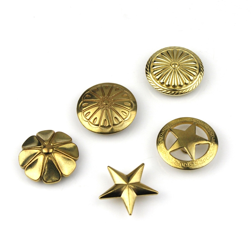 1 X Messing Screwback Conchos Klinknagels Bloem Ster Decoratieve Knoppen Voor Leer Craft Portemonnee Tas Zadel Riem Decor