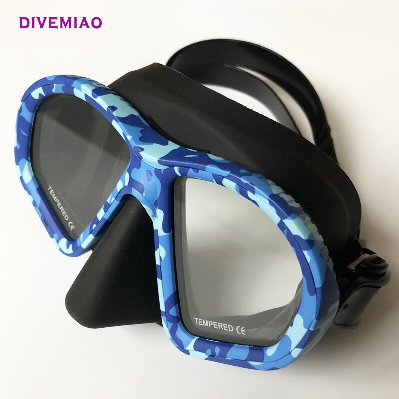 Divemiao dykning maske silikone maske til spearfishing fri dykning vandsport voksen camo maske grøn blå lyserød