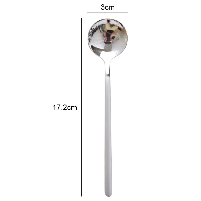 Kleine Ronde Fruit Yoghurt Lepel Mok Rvs Ronde Vorm Melk Koffie Lepels 1Pc: Silver long
