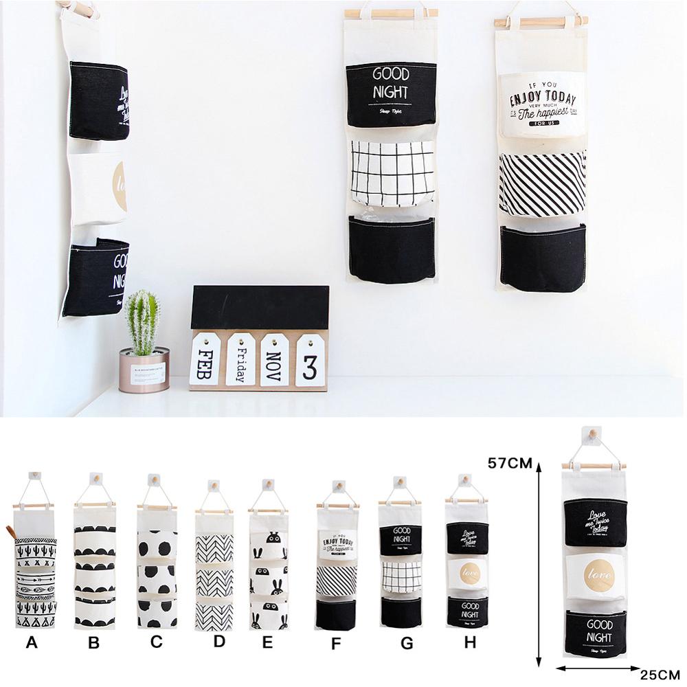 Cotton Cloth Storage Hanging Bag Over the Door Closet Organizer 3 Pockets Wall Hanging Storage Bags For Bedroom Kitchen/Bathroom