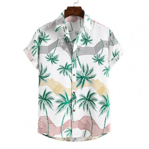 Chemise hawaïenne imprimée à rayures et à col rabattu pour hommes, vêtements de plage, à manches courtes, Slim, à la , été: White  Green / L