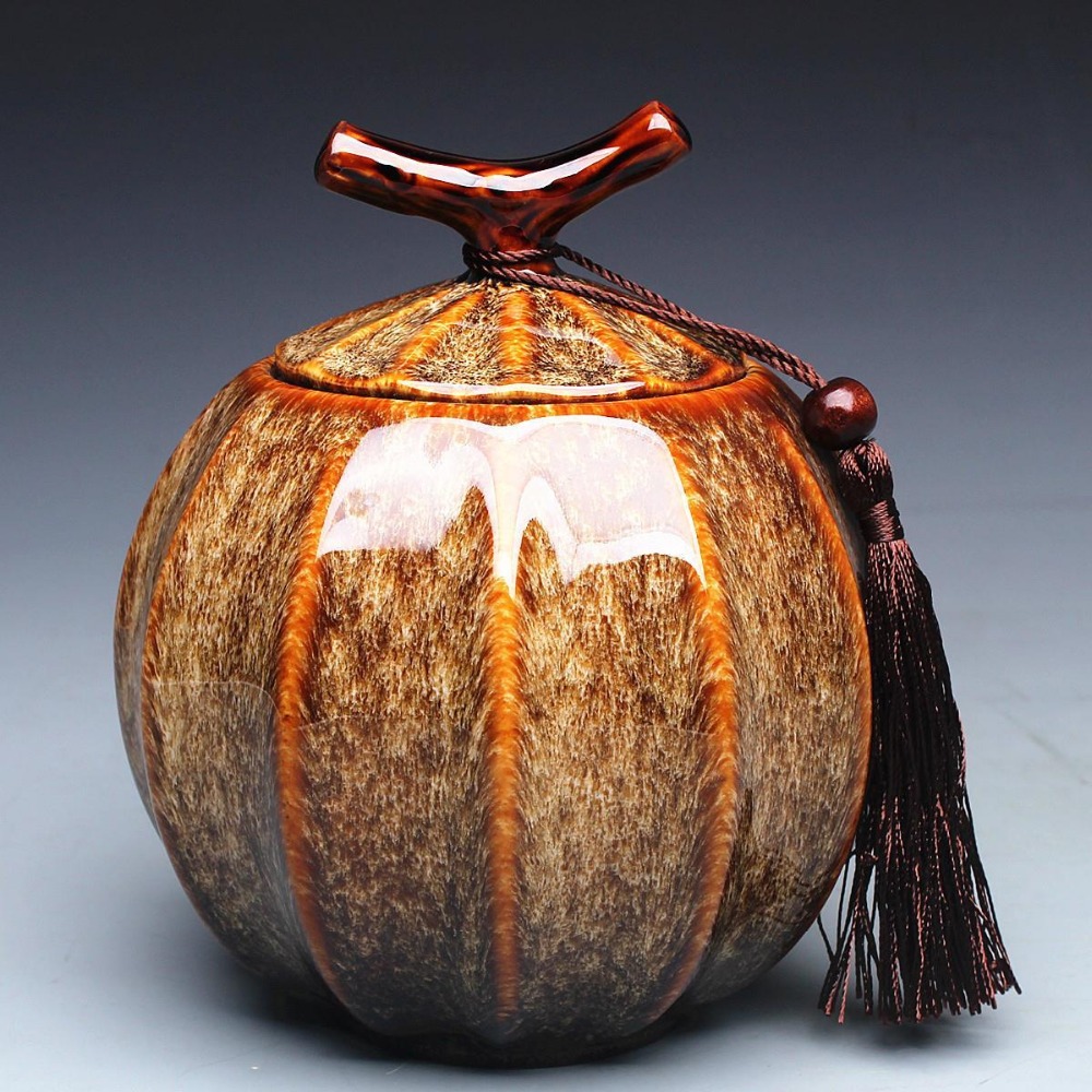High grade ceramics furnace transmutation Porcelain Pumpkin Style tea jar ceramic tea barrel sealed tank storage tank tea caddy