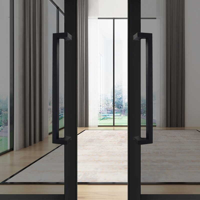 Stainless steel thickened black square tube double curved glass door handle bathroom handle with frame without frame