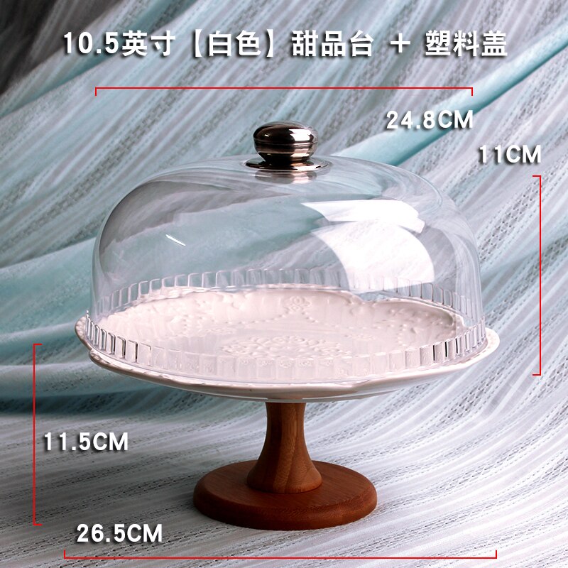 Ceramics Fruit Tray Living Room Snack Tray with Lid Glass Cover European High Plate Cake Stand Exhibition Hall Dessert Rack: C 26.5x21cm plastic