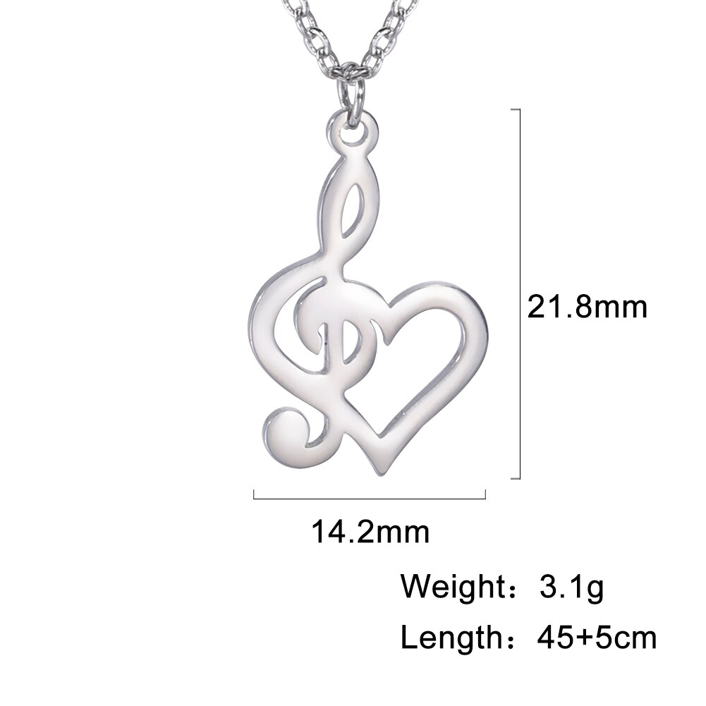 Unift Esthetische Muzieknoot Hart Van Treble Hanger Ketting Vrouwelijke Accessoires Liefde Charmes Rvs Sieraden: Heart silver
