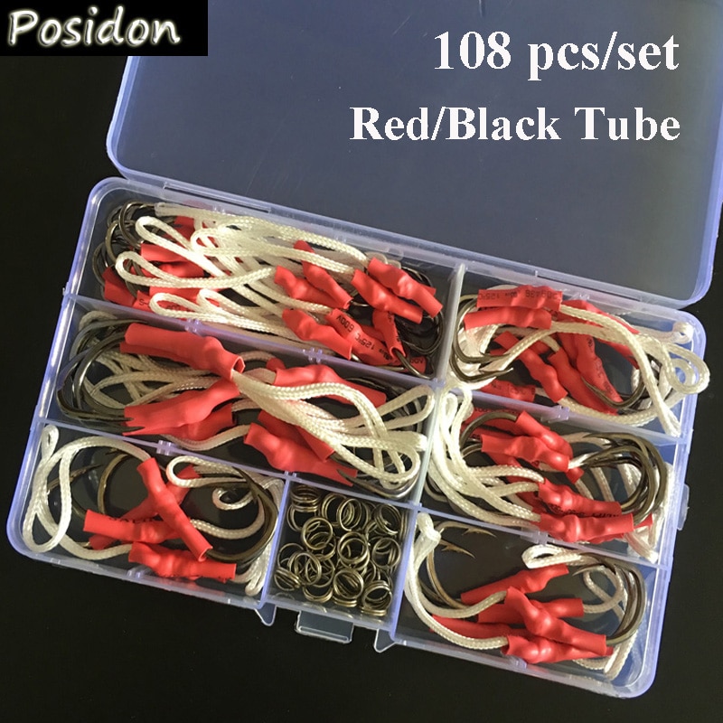 Posidon 108pcs/box 10827 Stainless Steel Assist Hooks Jig Assist Fish Hooks Jigging Bait With PE Line Split Ring For Sea Fishing