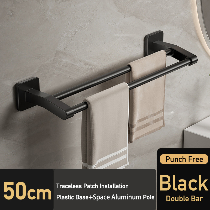 Badkamer Handdoekrek Zwarte Handdoekhouder Muurbevestiging Geen Boorbevestiging 40/50cm Keukenhanddoekstang Aluminium Dubbele Bar 2 Tier Rail: WIT