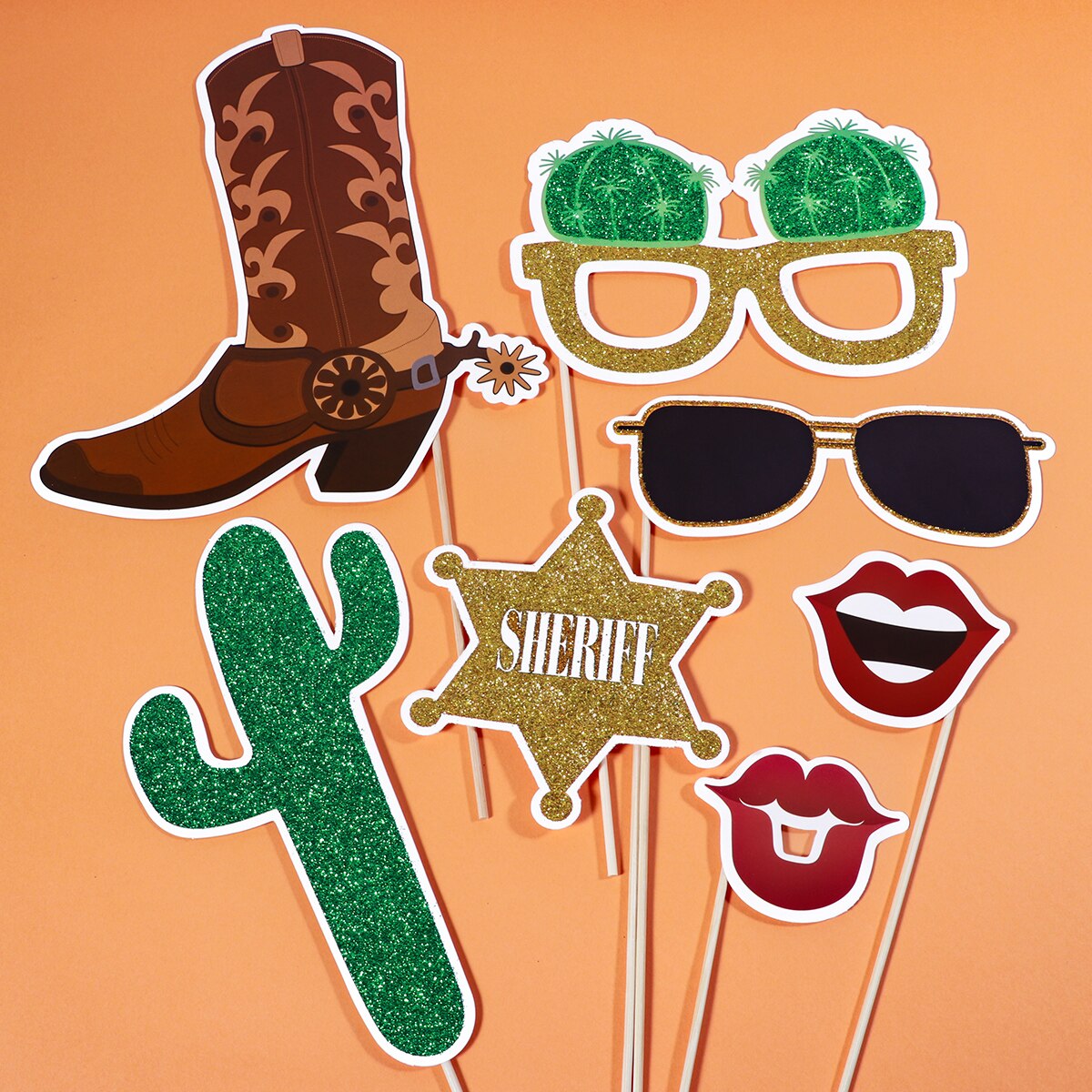 Tinksky 18Pcs West Cowboy Photo Booth Accessoire Met Bamboe Sticks Funny Party Decoratie Benodigdheden