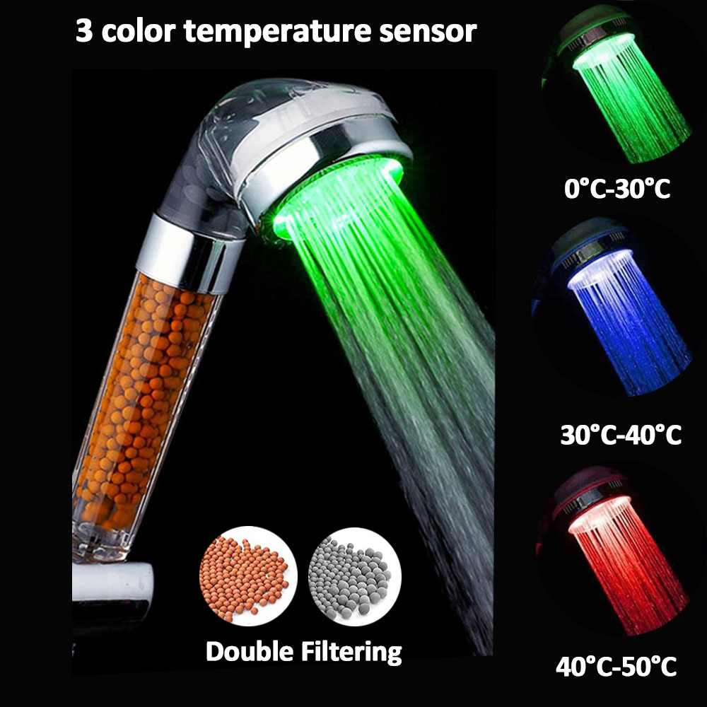 Cabezal de ducha LED de 3/7 colores, luz de ducha LED que cambia automáticamente de Color, cabezal de ducha ahorrador de agua, accesorios de baño: Blanco