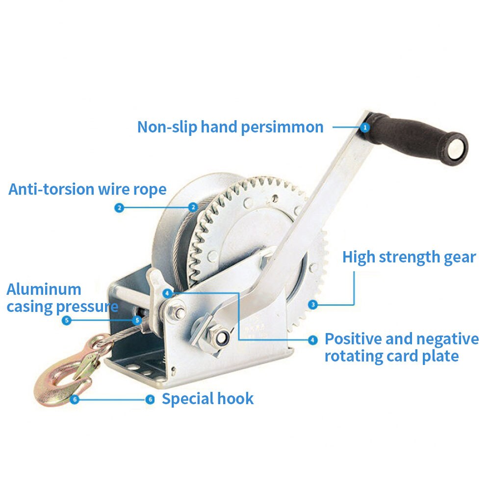 Hand Winch Manual Boat Winch Black Strap Hand Crank Winch With Two Way Adjustable Towing Winch Boat Accessories Towing Winch