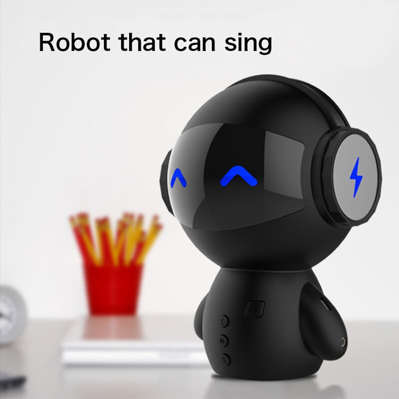 Bluetooth Speaker Mini Draadloze Robot Luidspreker TF USB Subwoofer Bluetooth Speakers Mp3 Stereo Audio Muziekspeler: Black