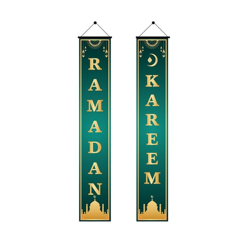 2Pcs Eid Mubarak Porch Banner Ramadan Kareem Front Door Flag Hanging Sign Decor H051: 07