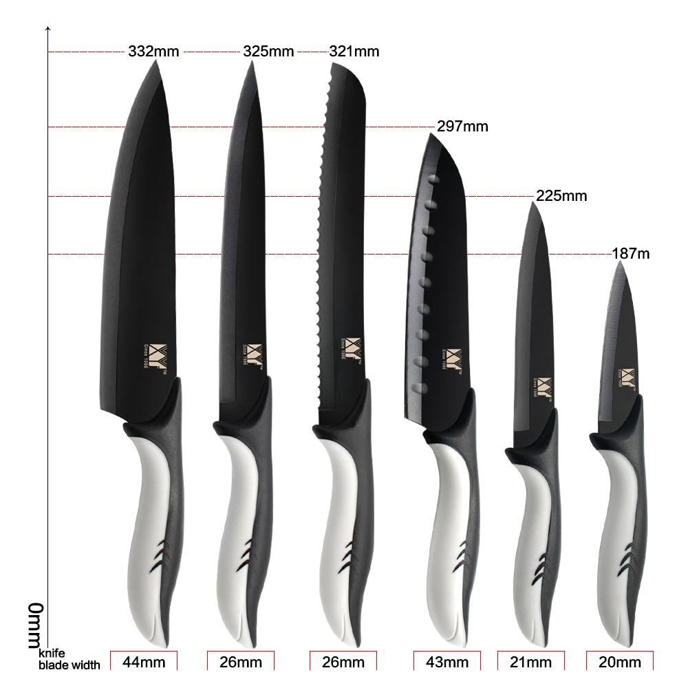 XYJ Set Couteaux De Chef Professionnel Avec Sac Et Fourreau - Acier Inoxydable, Couteau Boucher, Santoku, Utilitaire, Fruits - Anneau Bleu Ergonomique