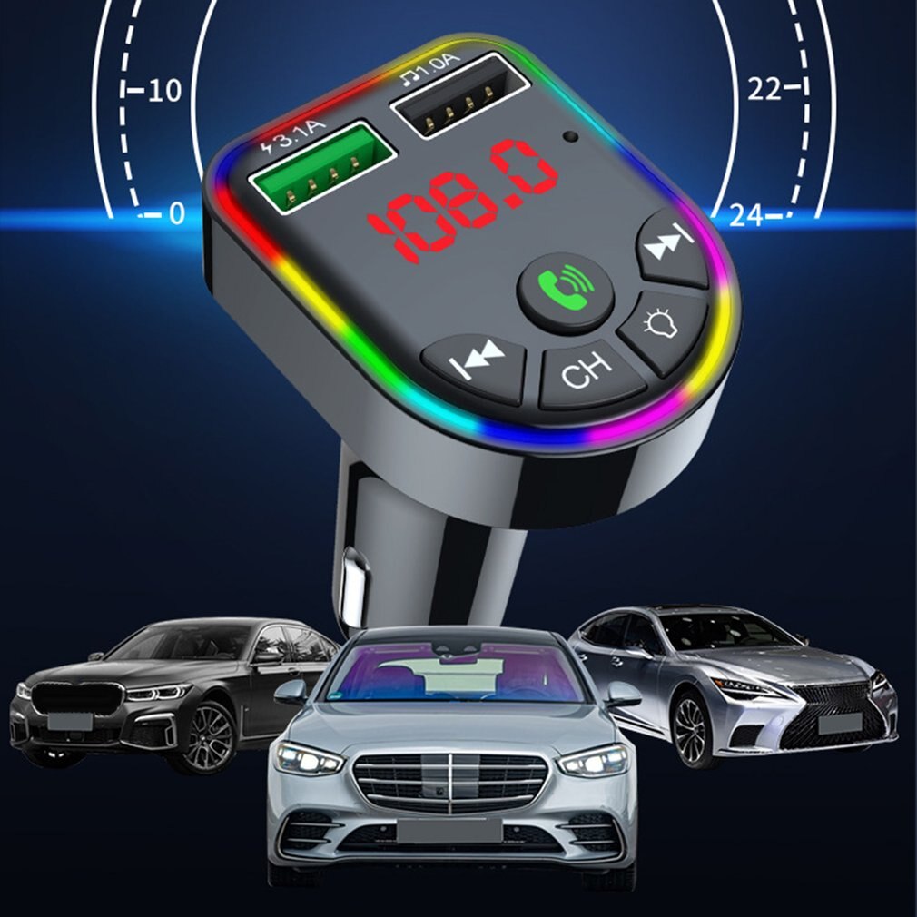 Ambient Light 5.0 FM Transmitter Car MP3 Player Wireless Handsfree Audio Receiver USB Fast Charge TF U Disk Play