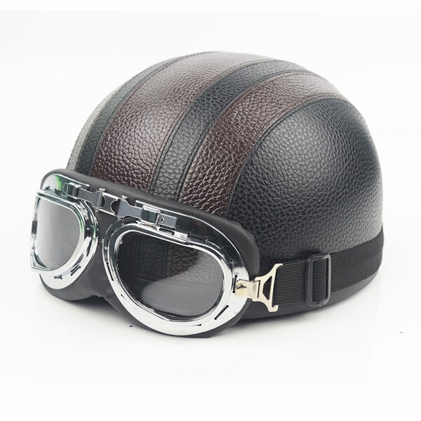 Unisex Motorcycle Half Helmet Hat Cap Chopper Bobber Unisex Adult Chopper: Brown