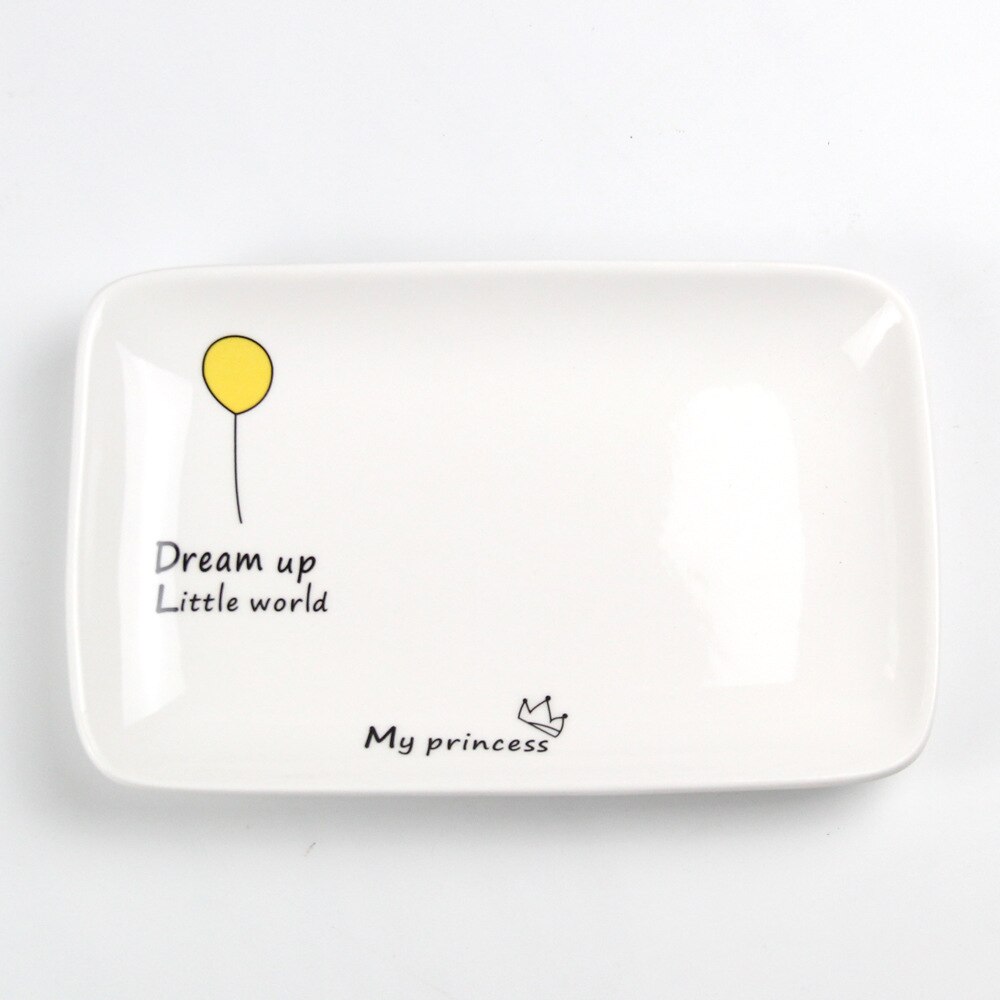 8 Inch Square Cute Ceramic Plate Unique Dinner Set Dish Dessert Plate Dinnerware Cake Tray Good Morning: dream small world