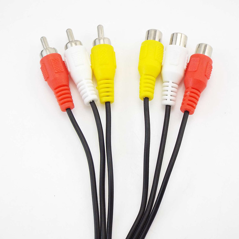 3 rca  to 3 rca kabel audio video av hane till hona förlängningskabel ljudkablar