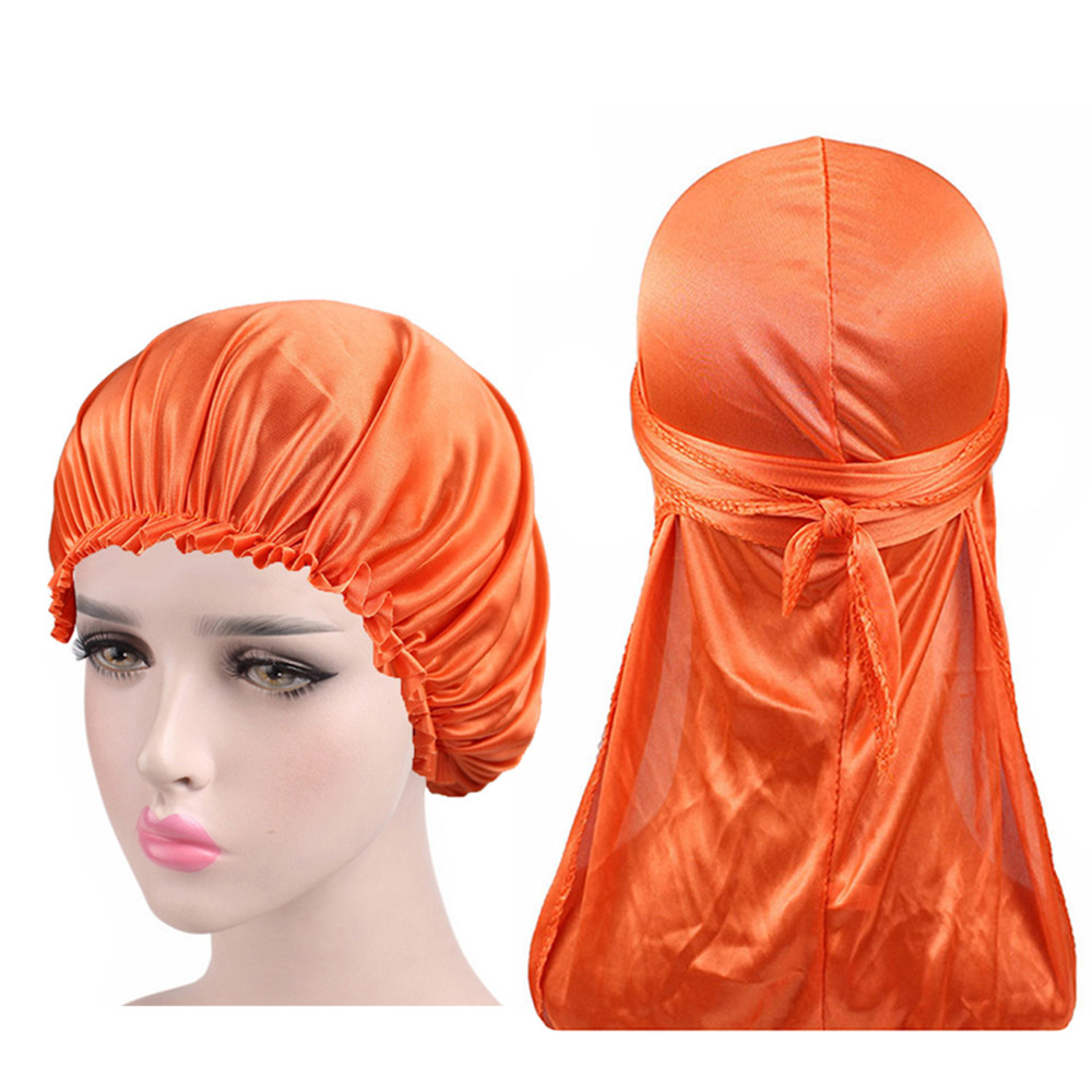 Silkemyk durag og pansersett for menn og kvinner langhale du-rag waves cap turban