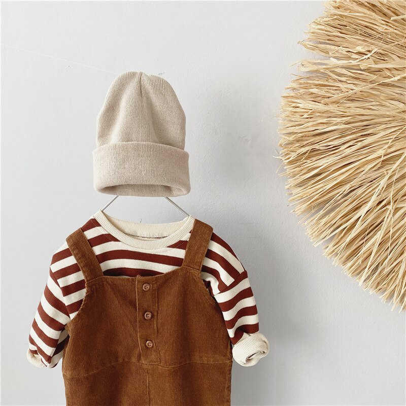 Baby Boy Overalls Solid Color Autumn Winter Corduroy Girls Jumpsuit Casual Loose Trousers Infant Kids Jumpsuit With Sweatshirt