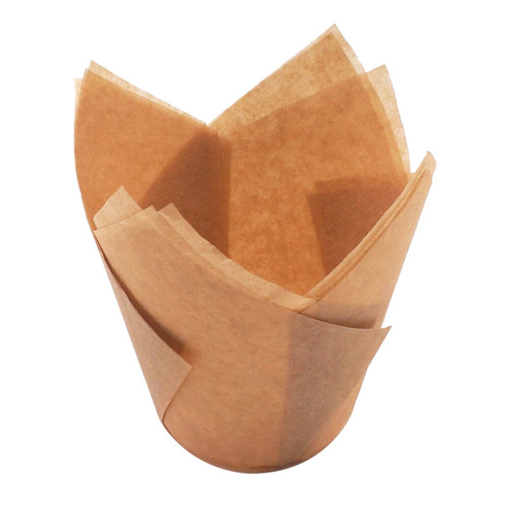 50 stk tulipanstil cupcake bagepapir kopper bagning muffin boks kop sag laver oliefast kage indpakning lækre bage kopper: Guld