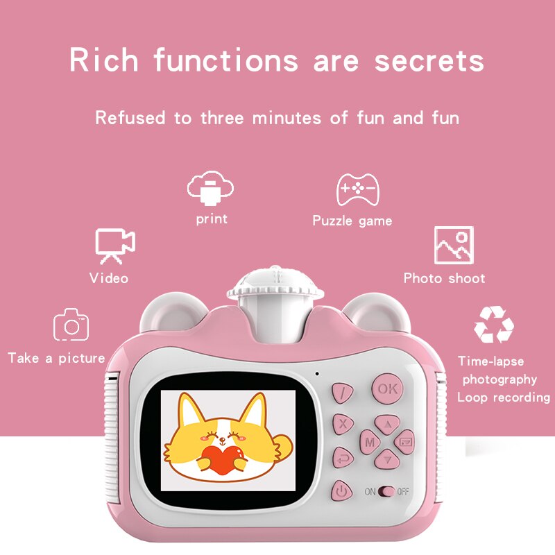 Videocamera per bambini stampa termica istantanea videocamera digitale 1080P HD con fotocamera portatile da 8G o 32G per bambini