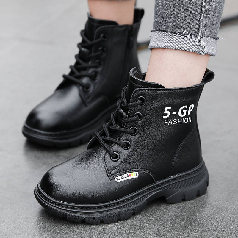 Herfst Kids Laarzen Meisjes Lederen Schoenen Effen Kleur Mode Kinderen Enkellaarsjes Antislip Martin Laarzen Roze Zwart korte Laarzen