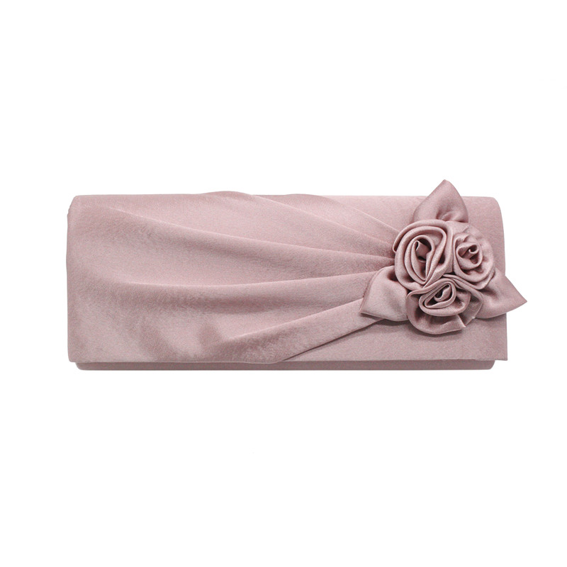 evening clutch bag lady woman rose flower pattern satin bridal evening bag for dating party shopping: Pink