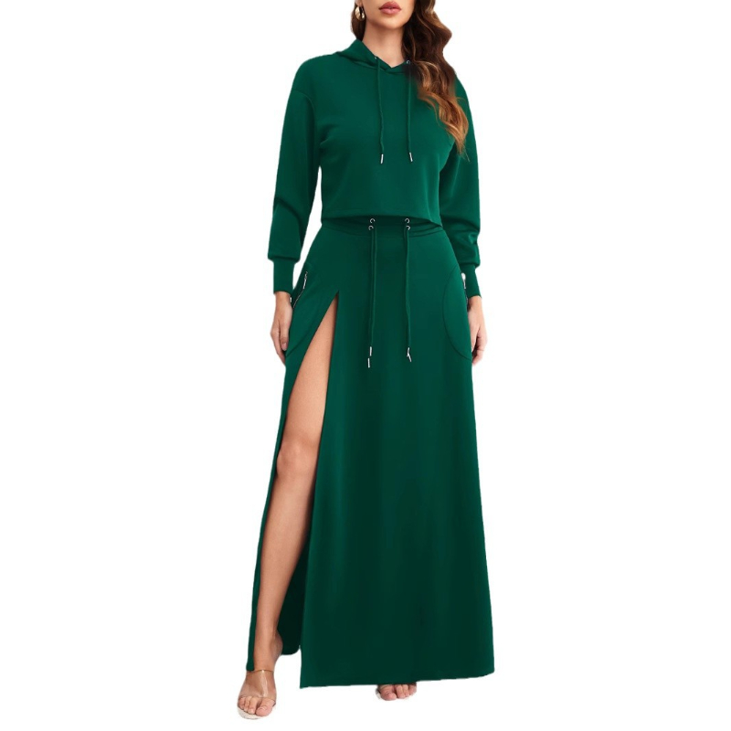 Skirt Set Two Piece Sets Women Dress Sets Full Sleeve Hoodies Sweatshirts Long Skirts A Line Work High Waist Streetwear