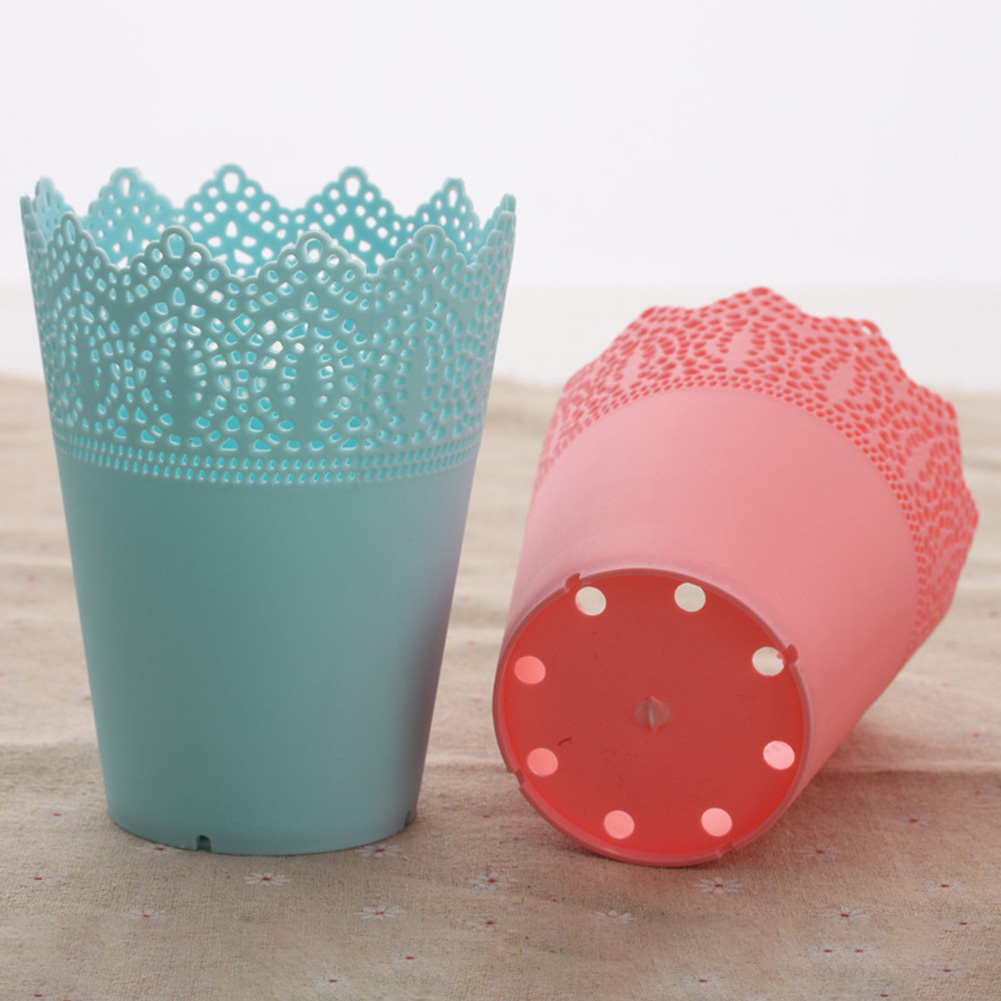 Pot de fleur en plastique creux, Pots de pépinière, Pots de démarrage de graines, porte-fleurs, couronne en dentelle, Vase de fleur percé, rangement