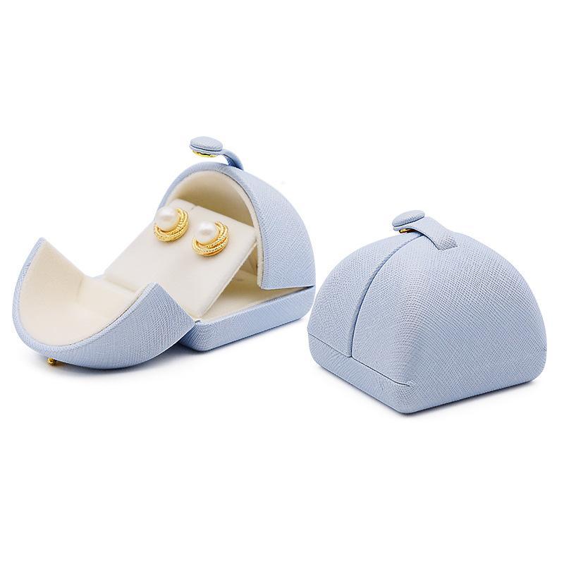 Tender Green Reticulated Pu Leather Double Open Jewelry Storage Box Proposal Ring Box Pearl Necklace Collection Box