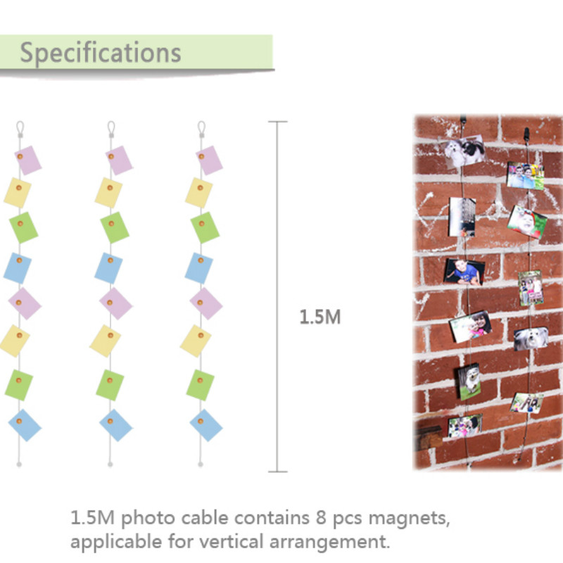3m/1.5m sølv magnetisk kabel fotokortholder med 16/8 nett magnetiske spenner bildemagnet jubileumsdekorasjoner