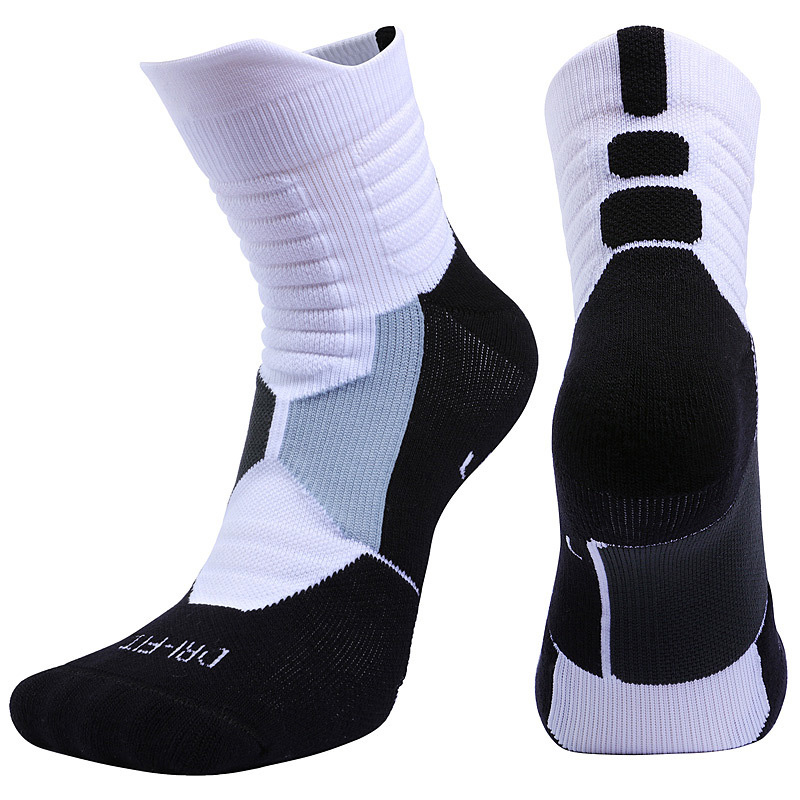 SALSPOR Basketball Elite Middle Tube Socks winter Thick Sports Socks Non-slip Durable Skateboard Towels Stocking: White / L