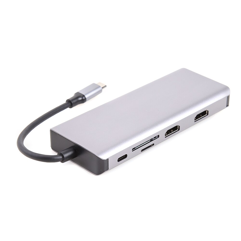 12 in 1 USB Type-C HUB 4 USB3.0 USB-C 2 1080P HDMI-compatible VGA RJ45 3.5mm SD TF Adapter laptop Smartphone Expansion Converter: Light Grey