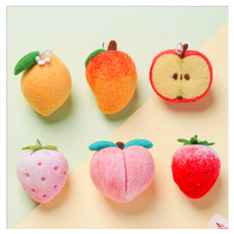 LLavero de fieltro de lana con mango de limón y melocotón, accesorio para decoración de felpudo, manualidades, DIY
