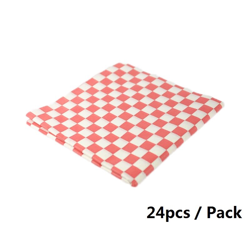 6Pcs Snelle Mand Plastic Resturant Dog Mand 24Pcs Gecontroleerd Liners Hamburger Brood Frieten Dog dienblad: 24pcs Red Wax paper