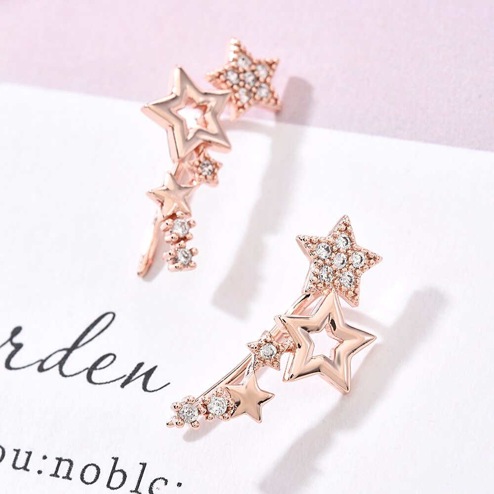 Cutout Ziconia Star Ear Climber Tiny Star Stud Earrings for Women Everyday Teen Mothersday Celestial Birthday Jewelry Earrring