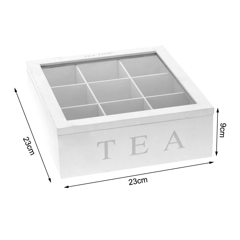 Portable Bamboo Tea Box With Lid 9-Compartment Coffee Tea Bag Storage Holder For Kitchen Cabinets Organizer