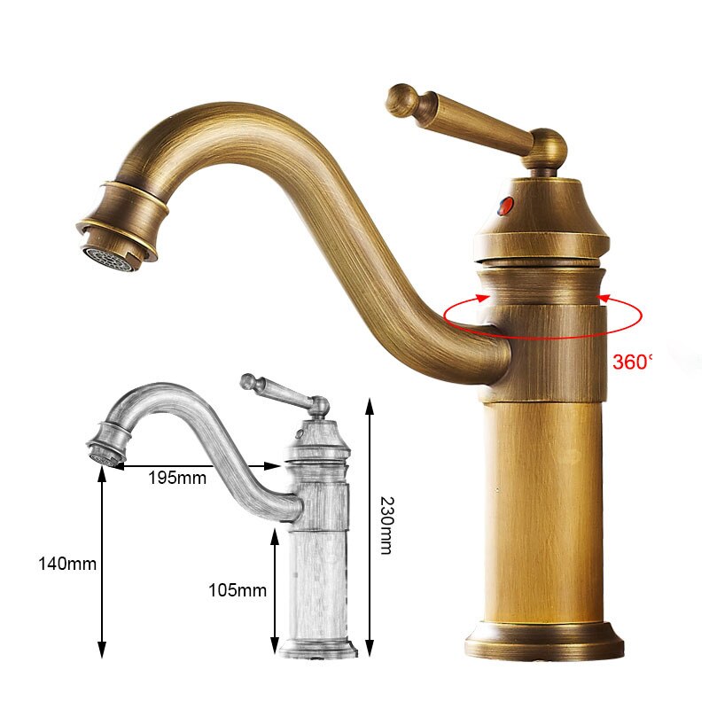 Antique Copper Basin Faucet Cold And Classic Style Bathroom Faucet Water Mixer Single Handle Deck Mounted Tap: Antique Copper-Short