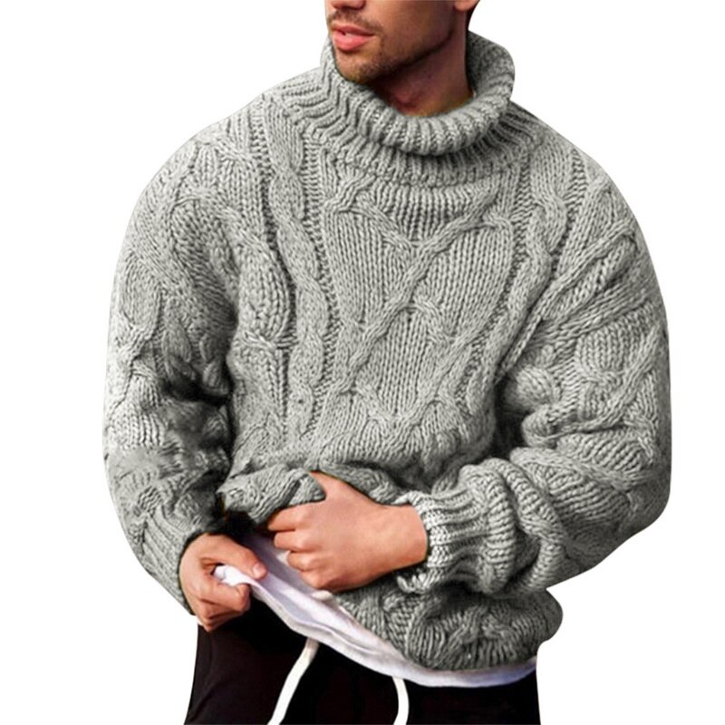 neue Herren Lose Fit Rollkragen Pullover Winter Dicke Warme Gestrickte Pullover Pullover Männlichen Casual Strickwaren Plus Größe: grey / XL