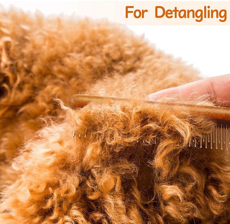 Benepaw hundekam behagelig træskaft med korte lange tænder kæledyrskam til fjernelse af sammenfiltrede løse hårknuder.