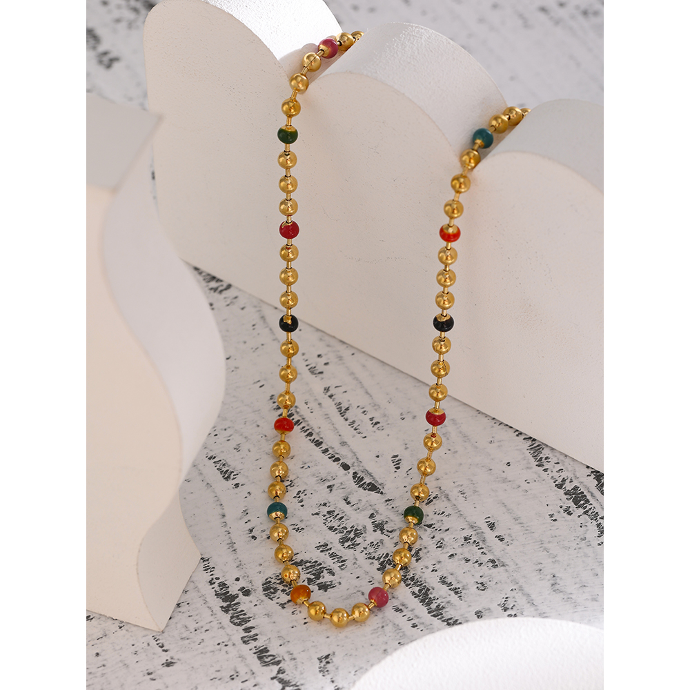 Yhpup Rvs Bead Chain Ketting Statement Kleurrijke Enamel Kraag Ketting Joyería Acero Inoxidable Mujer