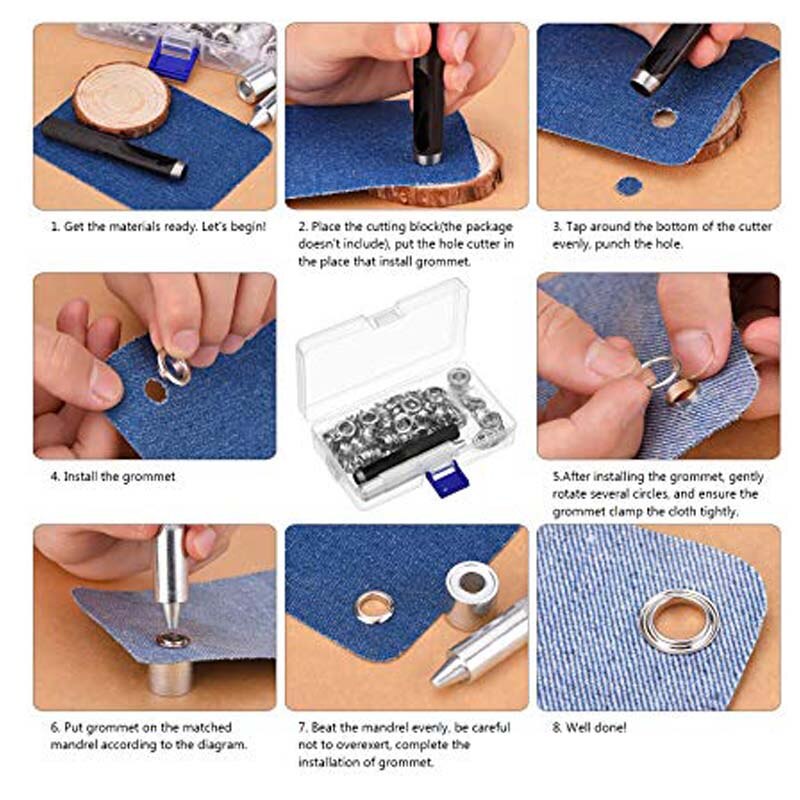 Grommet Tool Kit Grommet Setting Tool 100 Sets Metal Grommets Eyelets 10mm Inside Diameter for Clothes Leather Canvas