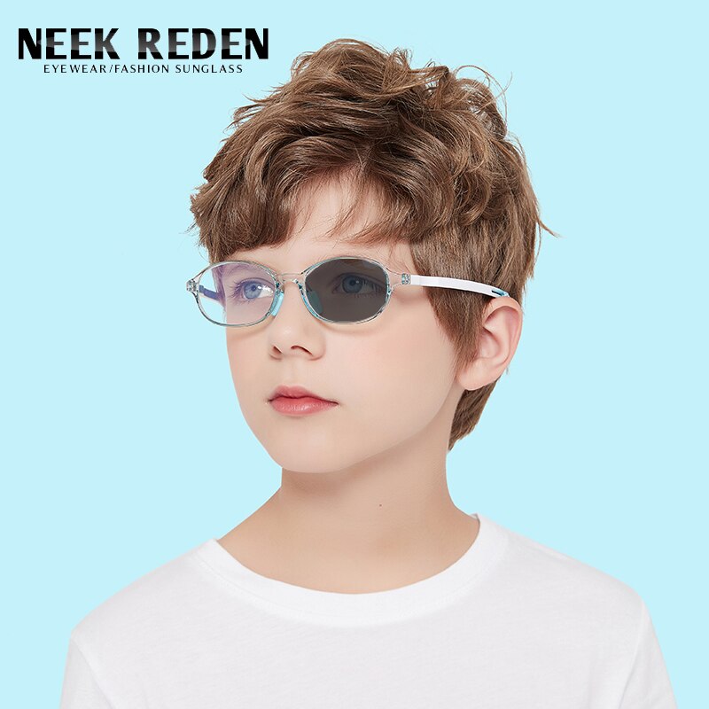 Children Photochromic Lens Glasses Kids Girls Boys Blue Light Blocking Eyewear Tr-90 Oval No Degree Flat Transparent Eye Glases