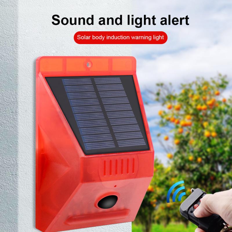 Solar Waarschuwing Licht Rode Led Remote Alarm Boomgaard Anti-Diefstal Alarm Yard Lamp Met Afstandsbediening Zonlicht Wall Street Licht voor Tuin