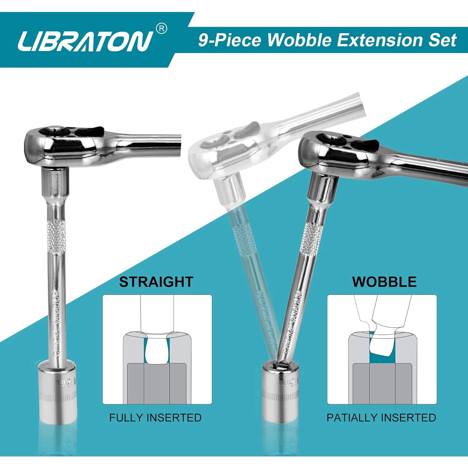 Libraton Wobble Extension Set Socket Extensions Set Ratchet Extensions 1/4" 3/8" 1/2" Wobble Extensions Drive Socket Extension