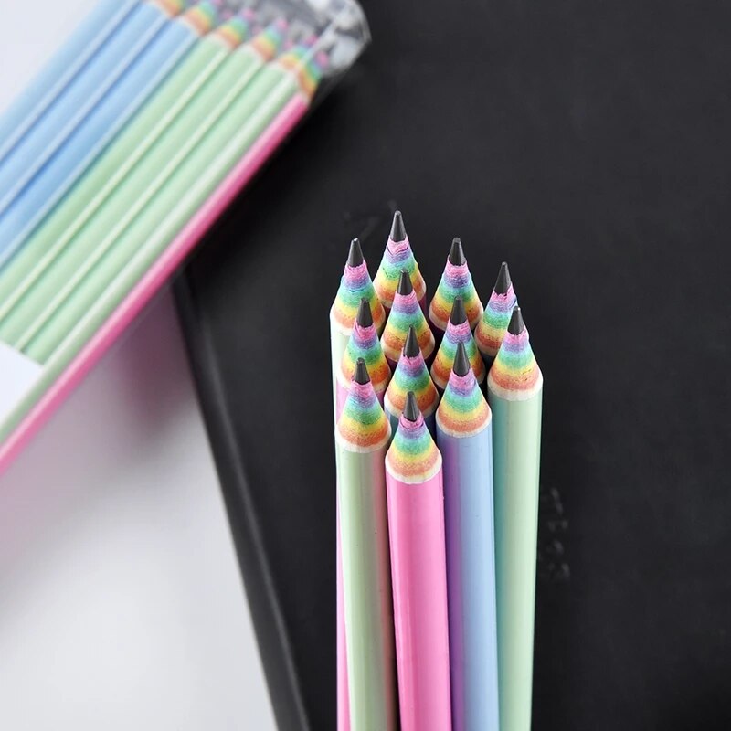 YHSMTG Paper Rainbow HB Pencils Writing Student Write Stationery for School and Office Supplies 12Pcs/Box