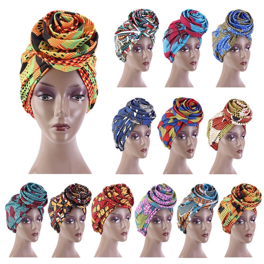 Bonnet Women African Floral Print Ankara Bonnet Hat Ladies Turban Big Flower Cap Head Scarf Beanies Wrap Indian
