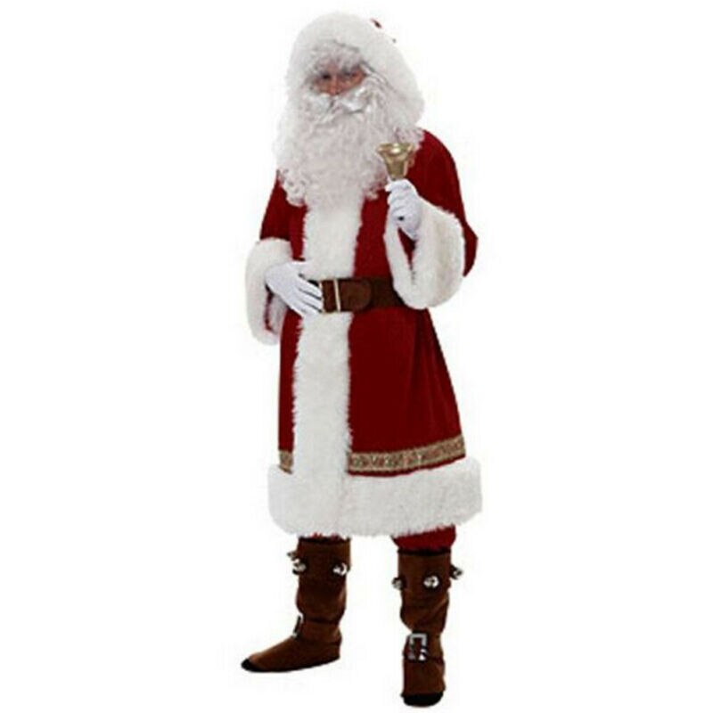Xmas Santa Claus Cosplay Costumes Adults Men Women Suits Cosplay Christmas Fancy Dress Party Outfits 6Pcs